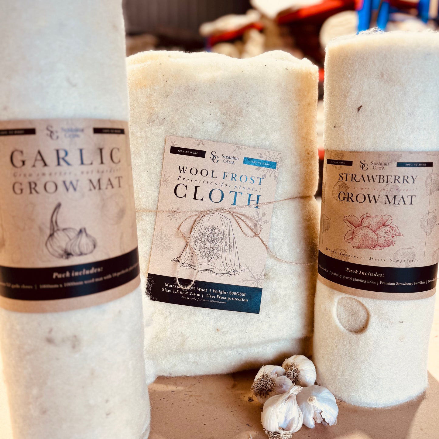 Winter Garden Essentials Bundle, Frost Cloth, Strawberry Grow Mat & Garlic Grow Mat