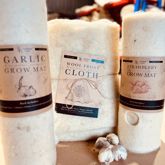 Winter Garden Essentials Bundle, Frost Cloth, Strawberry Grow Mat & Garlic Grow Mat